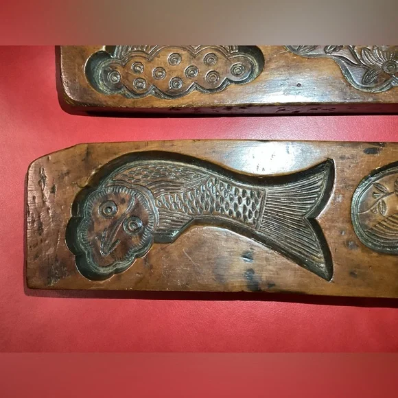 Vintage wood cookie, candy mold. 3 piece set